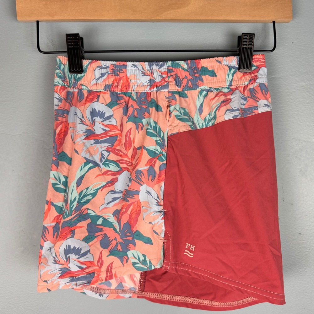 Fair‎ Harbor Womens Medium Pink Tropical Floral Active Lined Athletic Shorts Gym